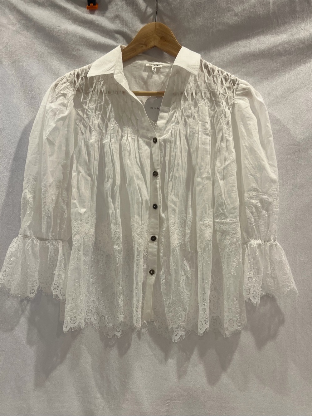 Vici Sun Press Linen Lace Button Down Top - Picture 7 of 10